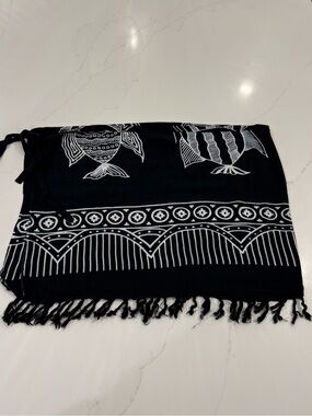 Black Printed Women's Swim Sarong with White Fish Motif